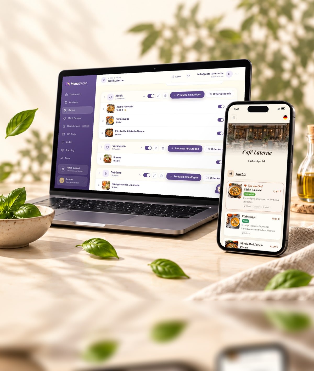 MenuStudio auf Laptop und Smartphone