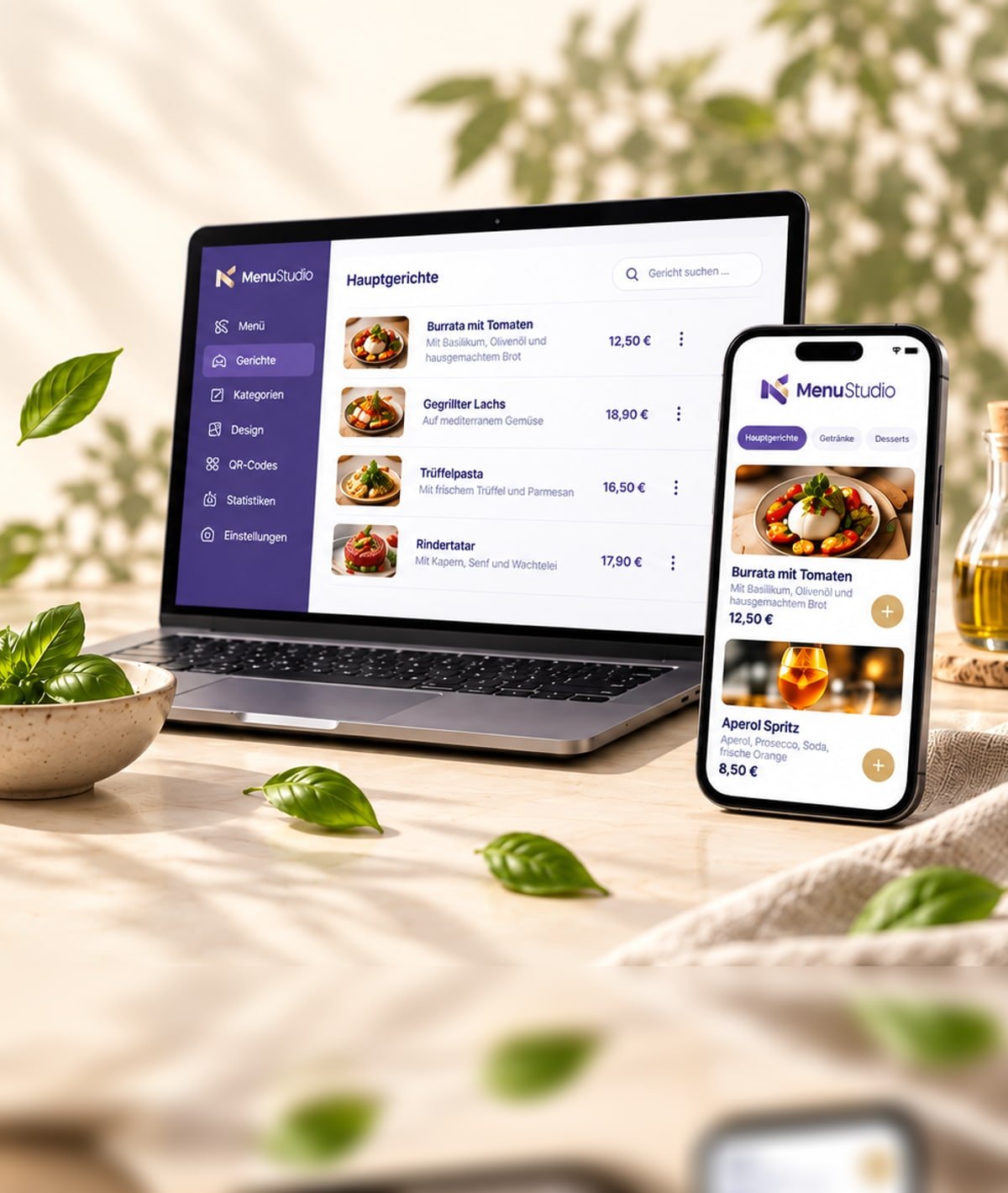 MenuStudio auf Laptop und Smartphone