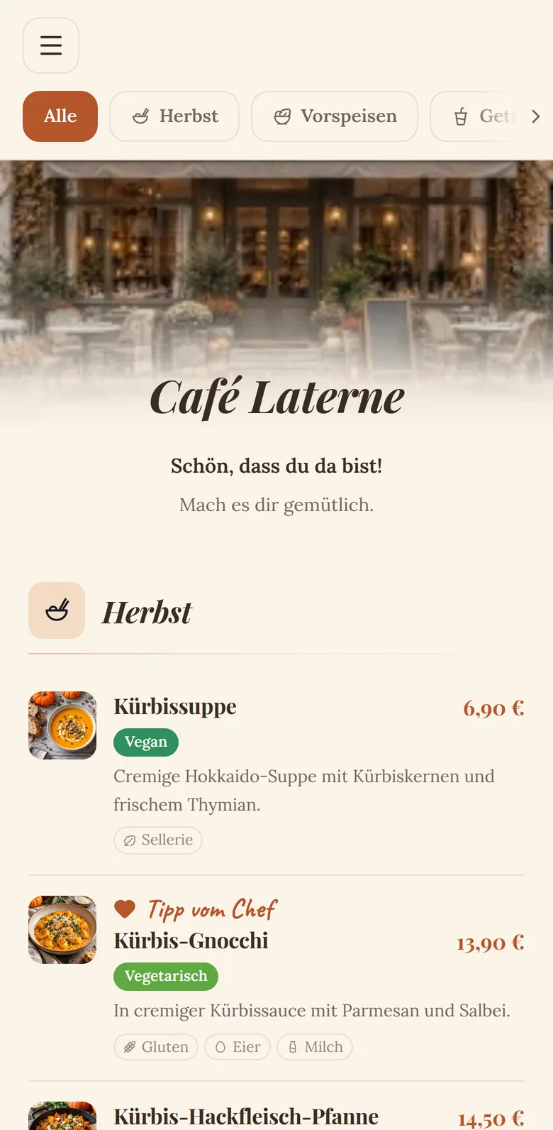Die fertige Gästekarte des Café Laterne auf dem Handy
